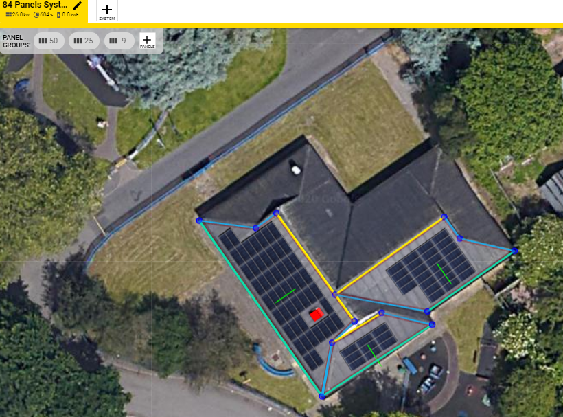 Aerial view of an array designed in Open Solar